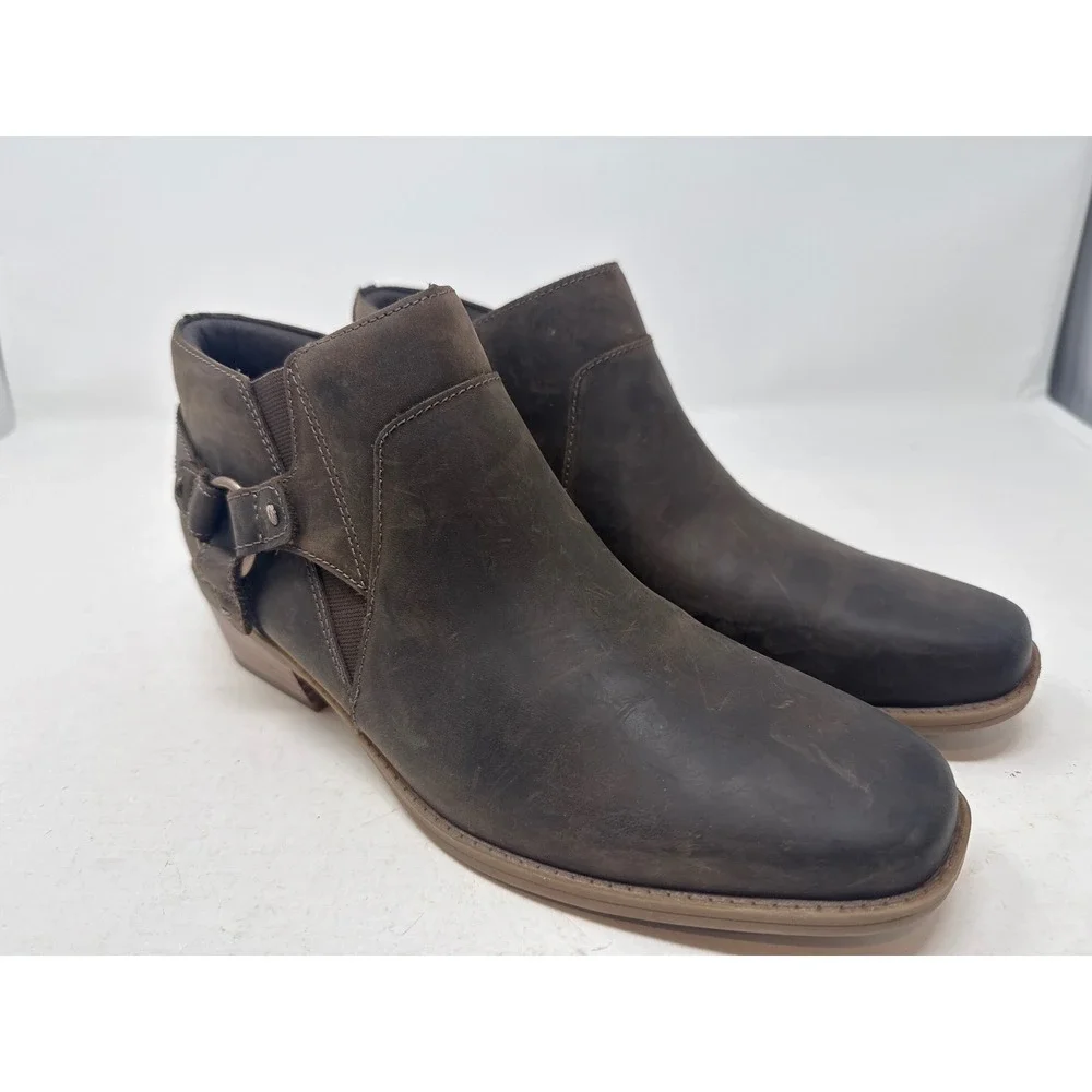 Clarks Collection Danyelle Taupe Leather Ankle Boots Women Size 11 Zip Bootie